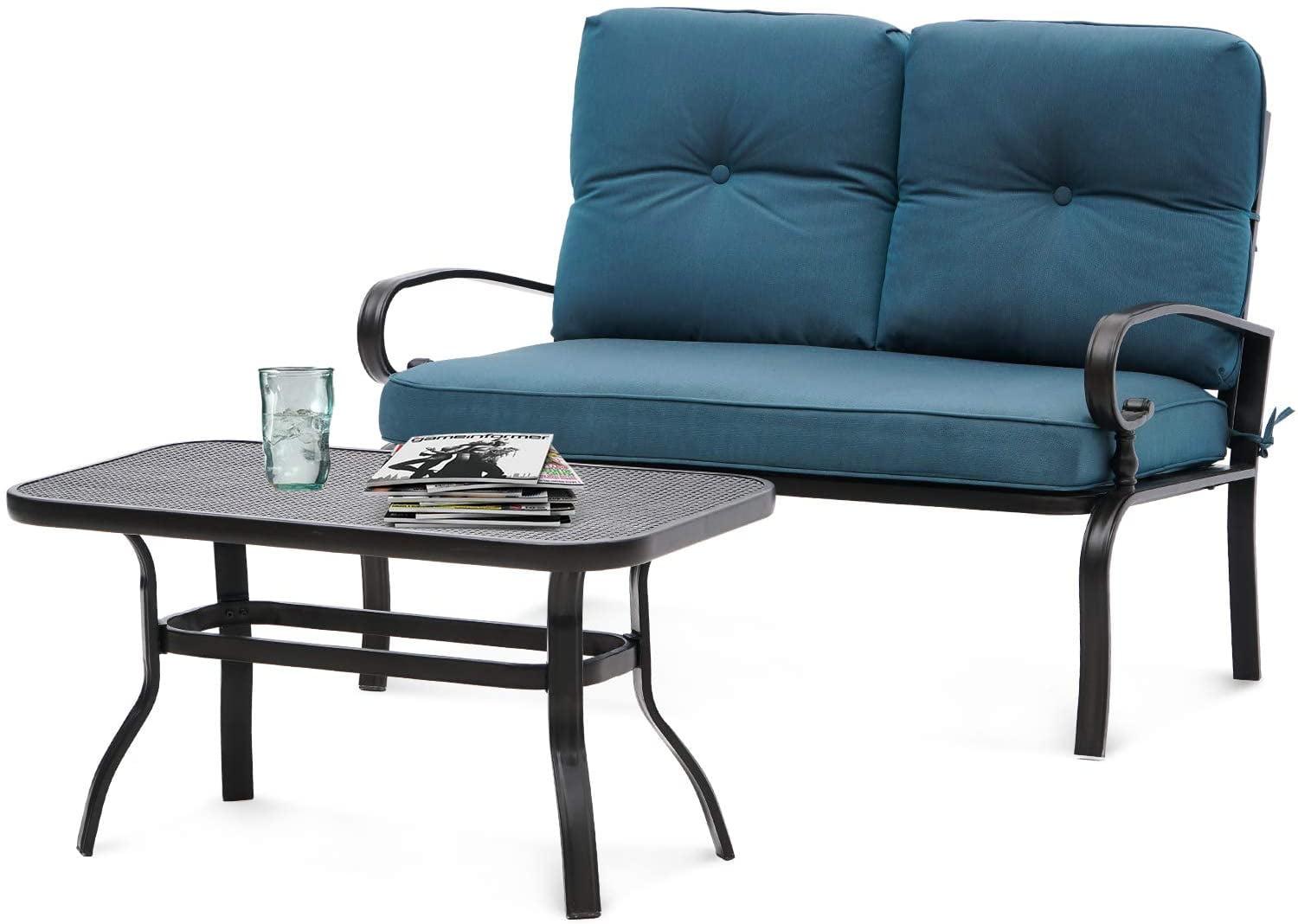 Buy SUNCROWN Loveseat Set Patio Outdoor Furniture 2 Piece Wrought Iron