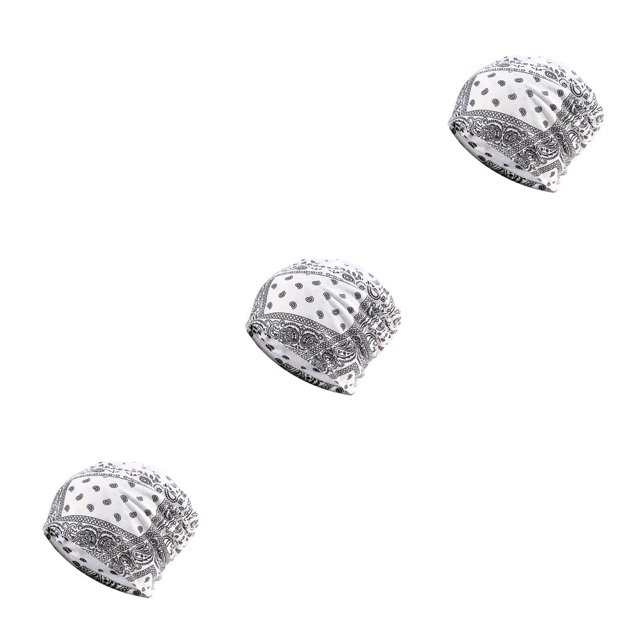 Tuque Style Bohème Hijab Imprimé Floral Turban Protection des Oreilles Bonnet Fleur Blanche Ensemble de 3