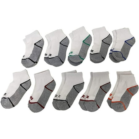 Fila Kids Boys 10-Pack Half Cushion Quarter Socks Tipped Detail - White, Boys Small Shoe Sizes 7-10