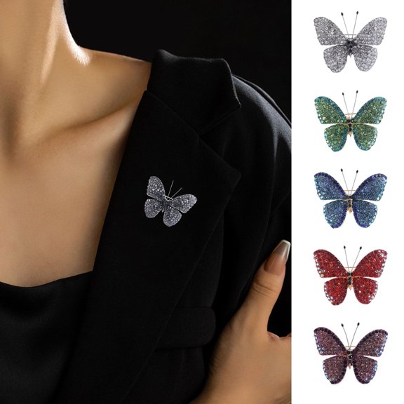 Soumake Colorful Butterfly Brooch Pin Shiny Rhinestone Inlay Elegant Brooch Women Fashion Alloy Badge Handbag Sweater Suit Shawl Decoration Clothing Accessories Party Wedding Jewelry Gift