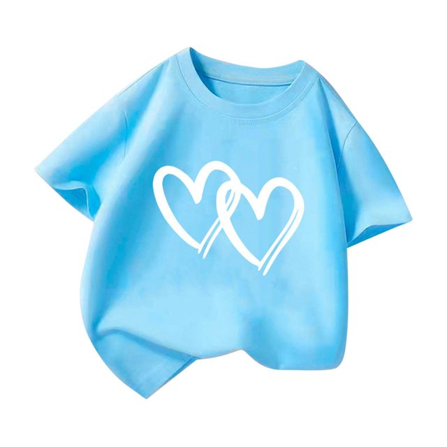 Plebaso T-Shirts à Imprimé Cœur pour Garçons et Filles, Col Rond, Manches Courtes Décontractées, Hauts Graphiques Mignons pour Enfants