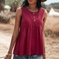 thumbnail image 4 of Camiseta sin mangas holgada con dobladillo con volantes para mujer, color rojo vino, con botones en la parte delantera, color liso, abertura en la espalda, sin mangas, talla L, 4 of 7