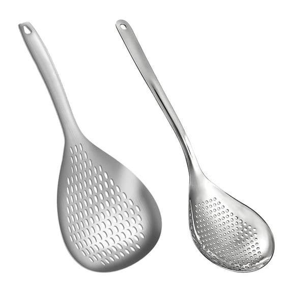 2 Pack Stainless Steel Skimmer Spoon,Large Slotted Spoons,Pasta Spider Strainer,Kitchen Cooking Tools,for Hot Pot Soup Whater Oil Draining Frying (Silver)