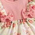 thumbnail image 5 of MANHUJI 9 Month Baby Girl Clothes Infant Girls Ruffles Long Sleeve Ribbed Floral Prints Bowknot Romper Newborn Bodysuits Dress Headbands Set Neutral Baby Clothes Baby Bodysuit (Pink,100), 5 of 6