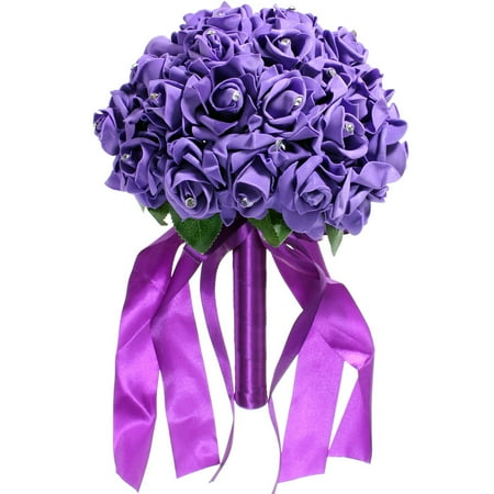 Hope Rhinestone - 1 Bouquet Artificial Rose Fake Flowers Wedding Bridal Rose Bride Foam Roses Bridal Flowers Wedding Party Bridesmaid Rhinestone Decor