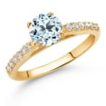 thumbnail image 2 of Gem Stone King 10K Yellow Gold Sky Blue Topaz and White Lab Grown Diamond Engagement Ring for Women (1.18 Cttw, Gemstone November Birthstone, Round 6MM, Size 7), 2 of 4
