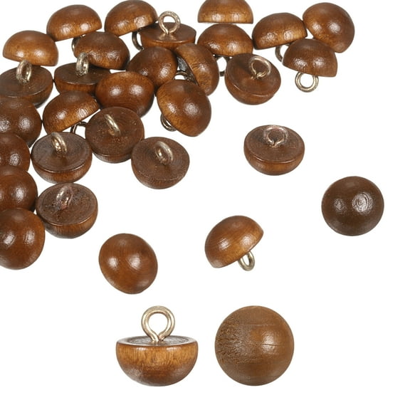 10pcs Wood Buttons 0.45" (11.5mm) Mushroom Type Domed Round Sewing Button, Brown