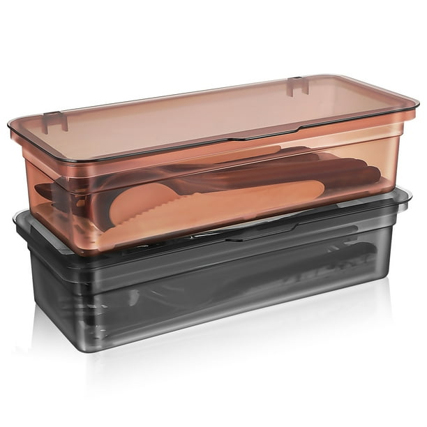Bandejas de cubiertas de 2 pcs con tapa de la cocina organizadora de la cocina cajas de drenaje contenedores de almacenamiento de utensilios de plástico soportes de plataware para la vajilla