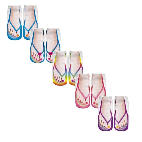 LUOGENLI Socks Womens Size 9-11 Bulk 3D Pattern Manicure Print Socks Flip Flop Funny Hidden Running Socks Women Low Cut *5Pcs Socks for Men 9-12 Socks Low Cut for Men 9-12