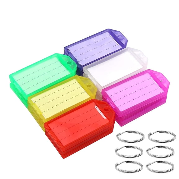 Holzlrgus Tough Plastic Key Tags, 30 Pcs Colored Identifier ID Keychain Tag with Strong Split Ring and Flap Label Window for Luggage, 6 Assorted Colors