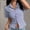 Blue, variant on IUYRTFE Women's Striped Short Sleeve Button Down Shirt V-Neck Collared Slim Fit Y2K Casual Summer Top