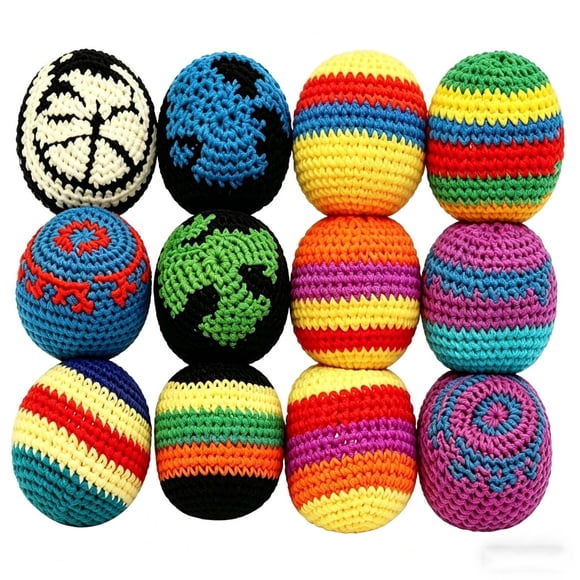 EQWLJWE Handmade Crocheted Soccer Footbag,Footbag Sacks for Kick Ball,Colorful Crochet Stress Reducing Balls Handmade Knit Footbag Kick Balls for Kids Adults Juggling Balls for Outdoor Indoor Games