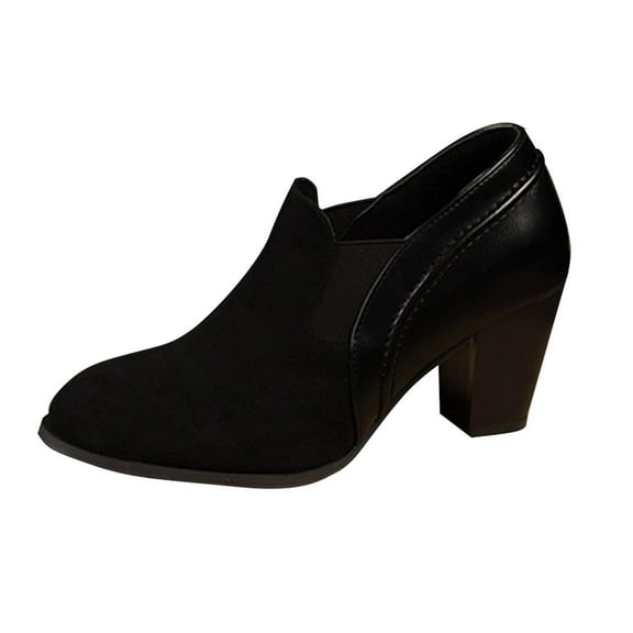 Black Women Stylish Pointed Toe Boots With Block Heel Design Comfortable Ankle Boots For Daily Use