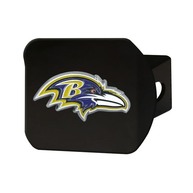 Fan Mat 22535 Trailer Hitch Cover Fits 2 Inch Receiver; NFL Baltimore Ravens Logo On Black; Chrome Plated; Metal