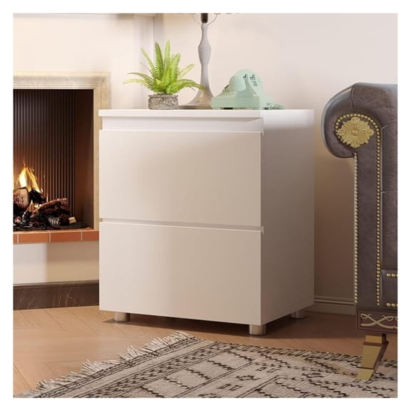 Modern Nightstand with 2 Drawers, Bedroom Storage Cabinet, Modern End Side Table, No Handle Design, for Living Room White 15.7”W x 11.6”D x 18.9”H