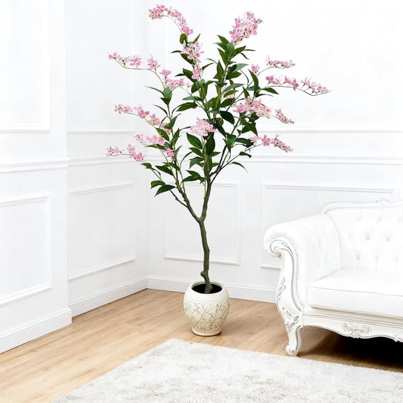 5FT Indoor Artificial Trees for Home Decor, Outdoor Pink Fake Flowers, Fake Plants, Bonsai Tree, Model Trees, Faux Tree for Living Room Bedroom