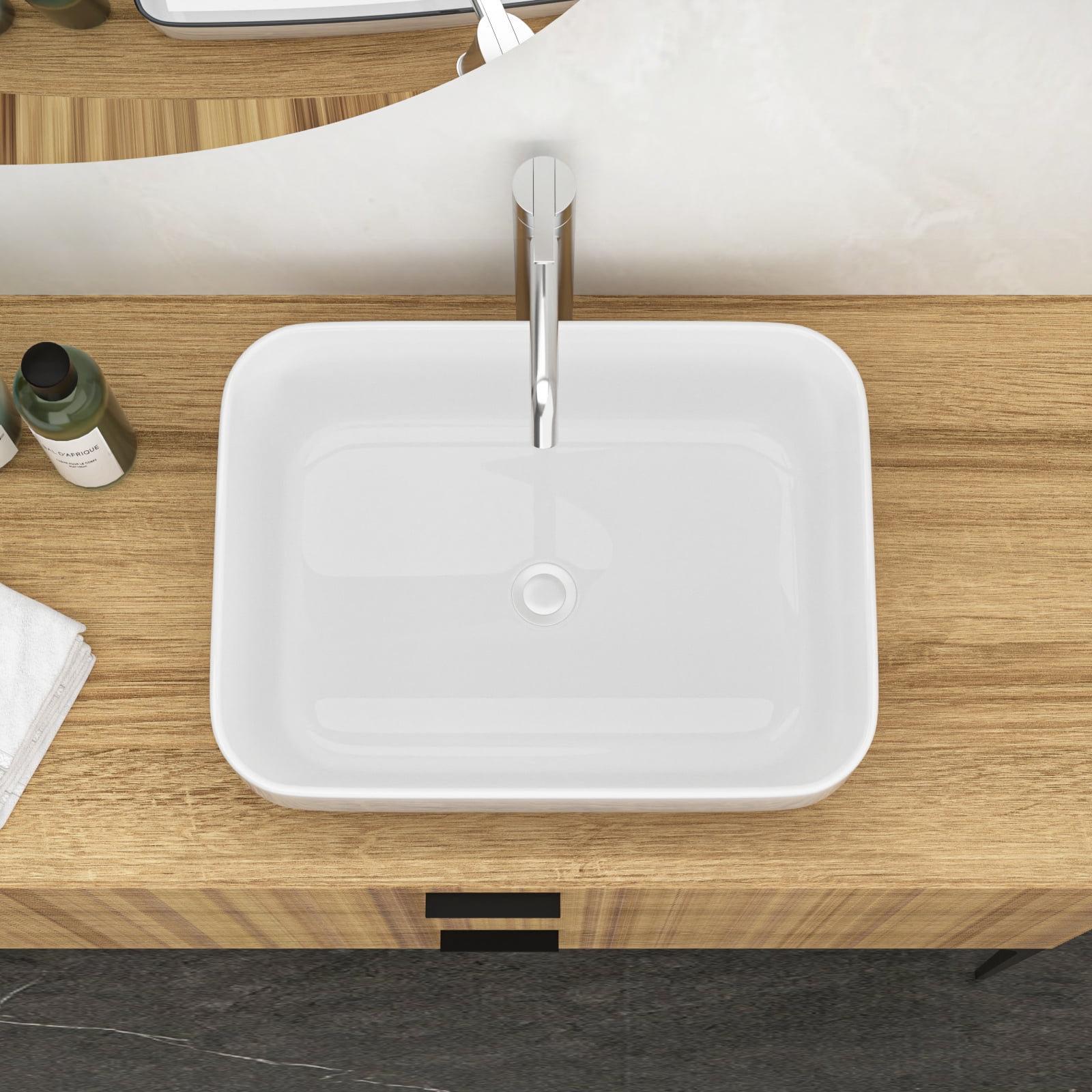 20"×15"×5.5" White Ceramic Rectangular Countertop Bathroom Sink