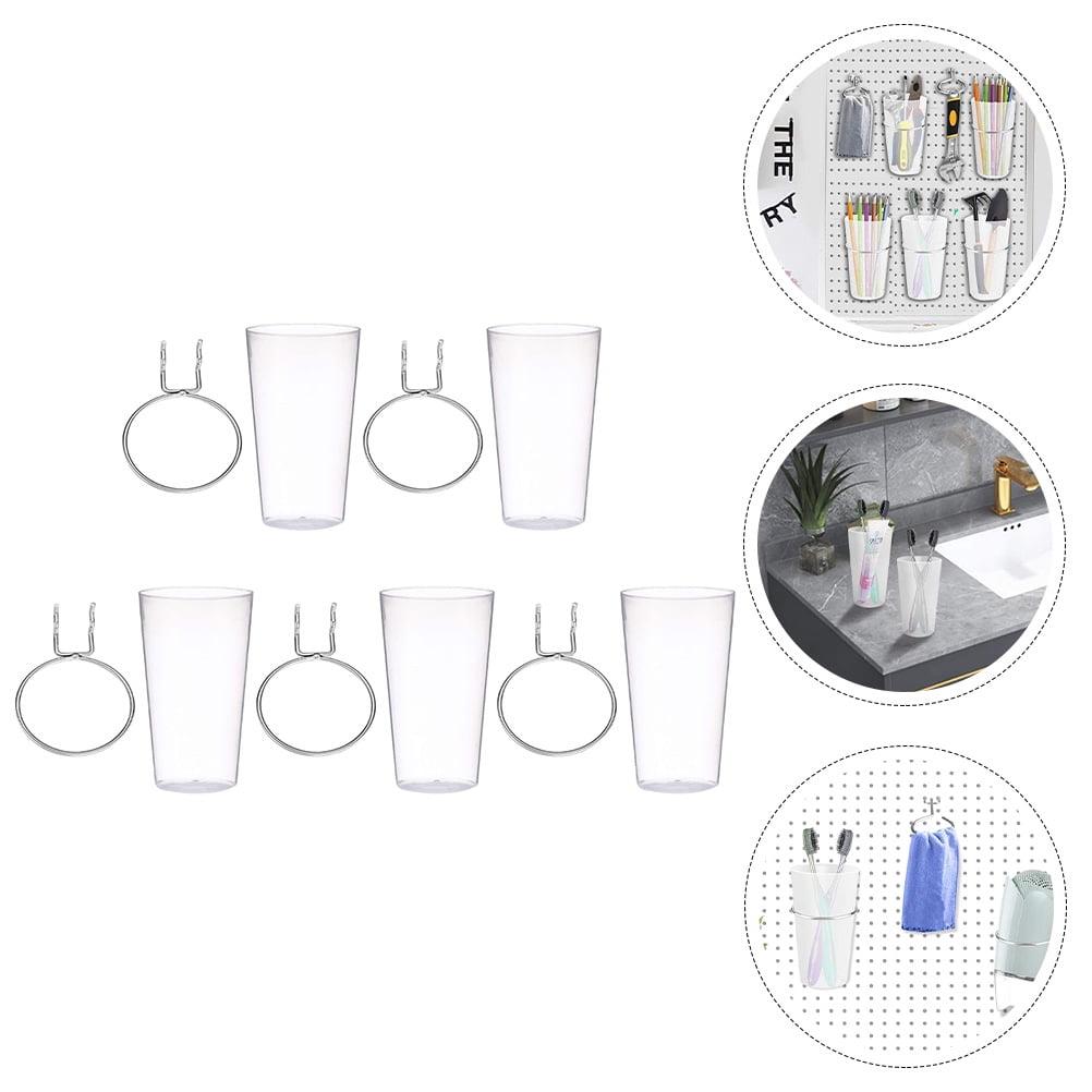 IBASETOY 5Sets Pegboard Cup and Hook Storage Organizer for Shop with Assorted Color ABS Cups and Steel Hooks