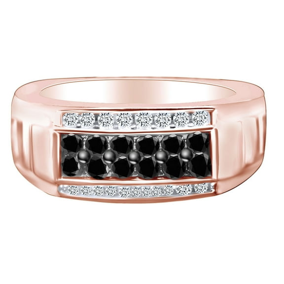 AFFY 1.03 Carat Round Black & White Natural Diamond Men's Anniversary Ring 14k Rose Gold Over Sterling Silver Ring Size-9