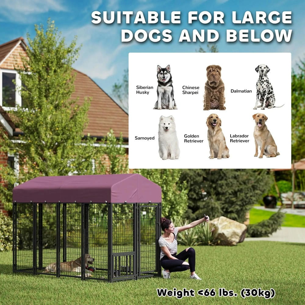 YYAo Doghouse, Puppy Shelter,Outdoor Dog Kennel with 360° Rotating & 4 Levels Adjustable Bowls, Waterproof Cover