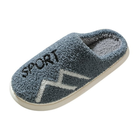 

Puawkoer Winter Couples Men Warm Home Baotou Plush Soft Bottom Comfortable Solid Color Flat Cotton Sliper