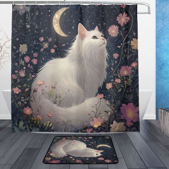 BZSMCE Shower Curtain and Bath Accessory Set,Lunar Whiskers Pattern