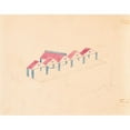 thumbnail image 2 of Winold Reiss 18x15 Gold Ornate Wood Frame and Double Matted Museum Art Print Titled - Designs for Roadhouse or Terrace Restaurant. Perspective Elevation Showing Terrace (1910), 2 of 4
