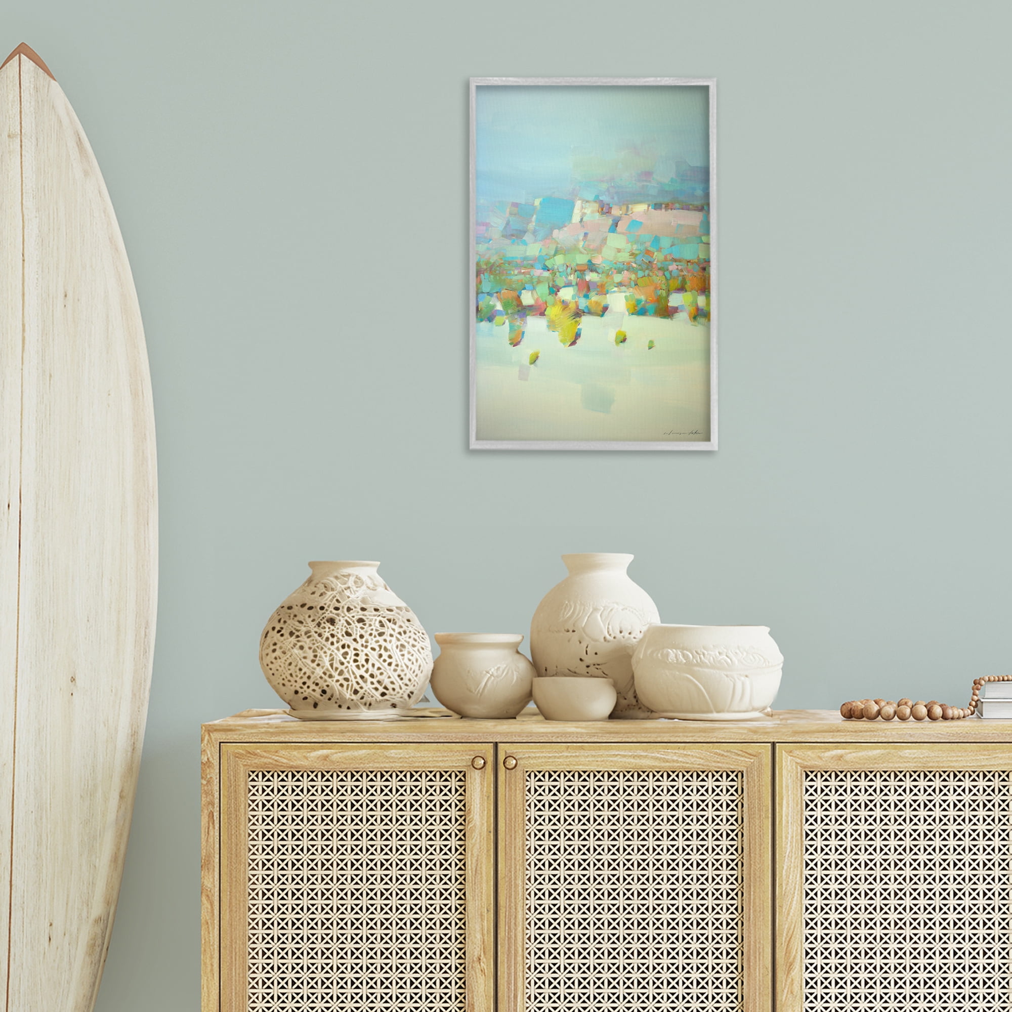 Stupell Industries Contemporary Beach Landscape Abstract Painting Gray Framed Art Print Wall Art, 16 x 24