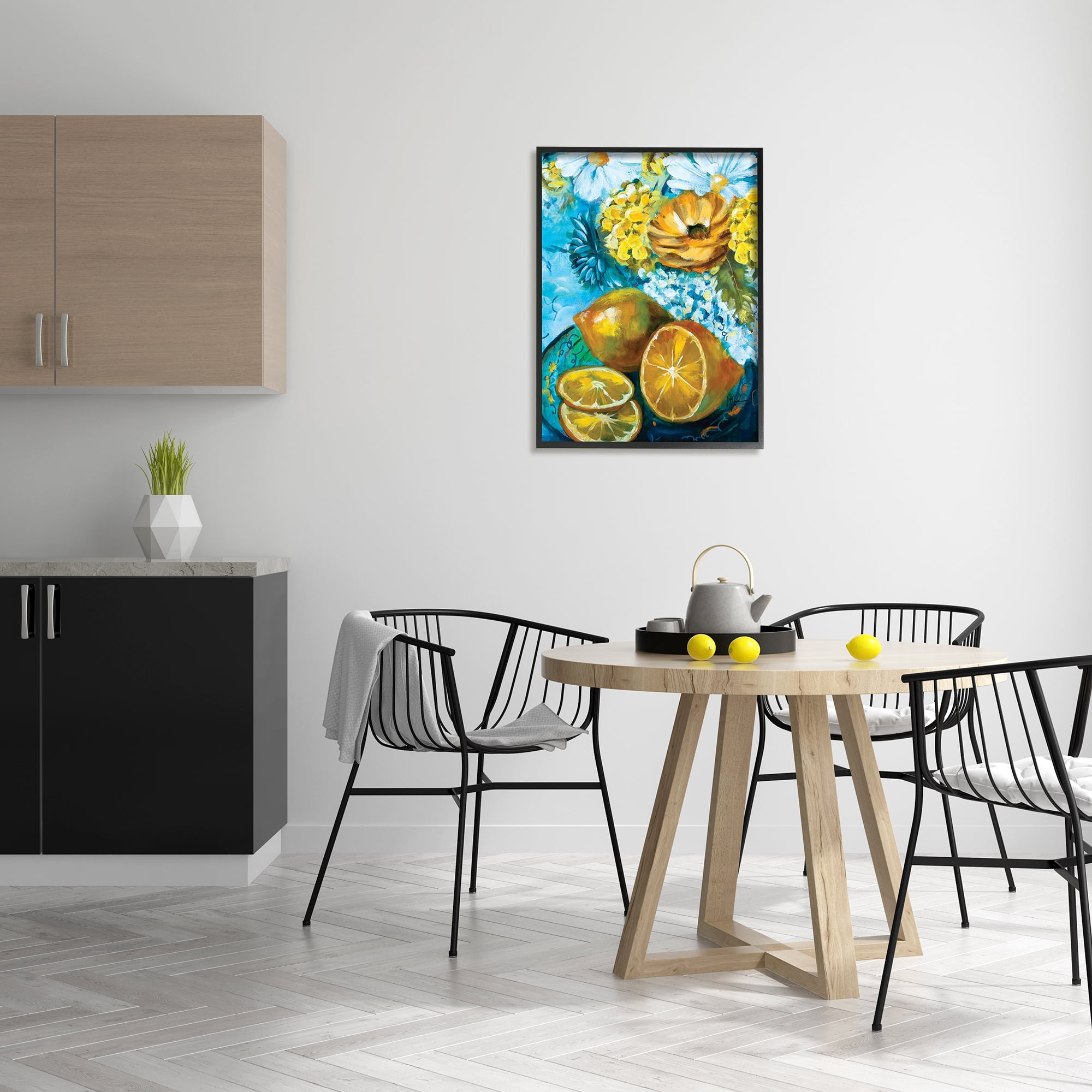 Stupell Industries Lemons & Flowers Painting Food & Beverage Painting Black Framed Art Print Wall Art, 24 x 30