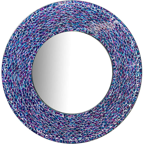 DecorShore 24 inch Round Wall Mirror Decorative Mosaic Bathroom Mirror | Art Wall Mirror | Wall Mounted Mirror Accent Decor in Blue Purple