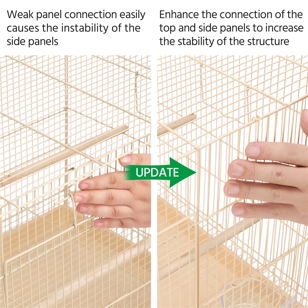 Alden Design 30" Bird Cage with Slide-Out Tray and Wood Perches, Almond