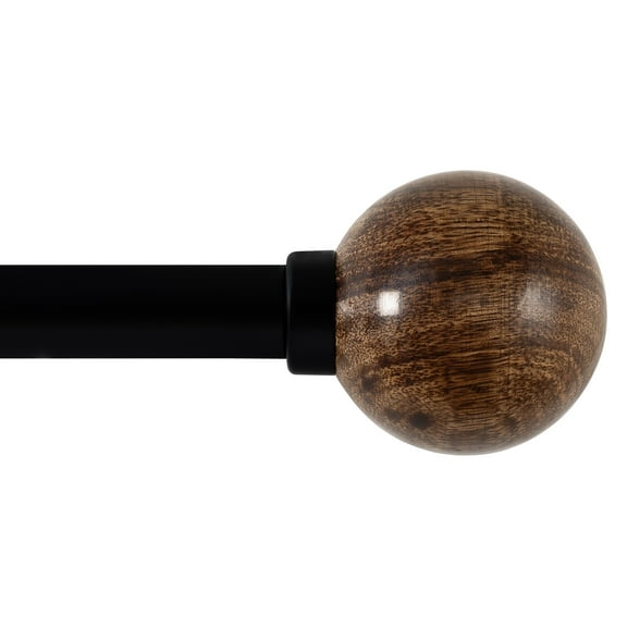 Mainstays 3/4 Inch Adjustable Wooden Curtain Rod 30 to 84 inch with Natural Wood Ball Finials for Door & Windows (Black)