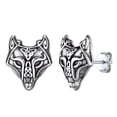 thumbnail image 1 of Pendientes de botón Silvora Cabeza de lobo plata de ley nudo celta, 1 of 6