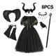 thumbnail image 4 of Disfraz de maléfica de Halloween para niñas, vestido de tutú de reina de bruja oscura gótica negra con capa de plumas, vestido de hada de la Reina Malvada, 4 of 5