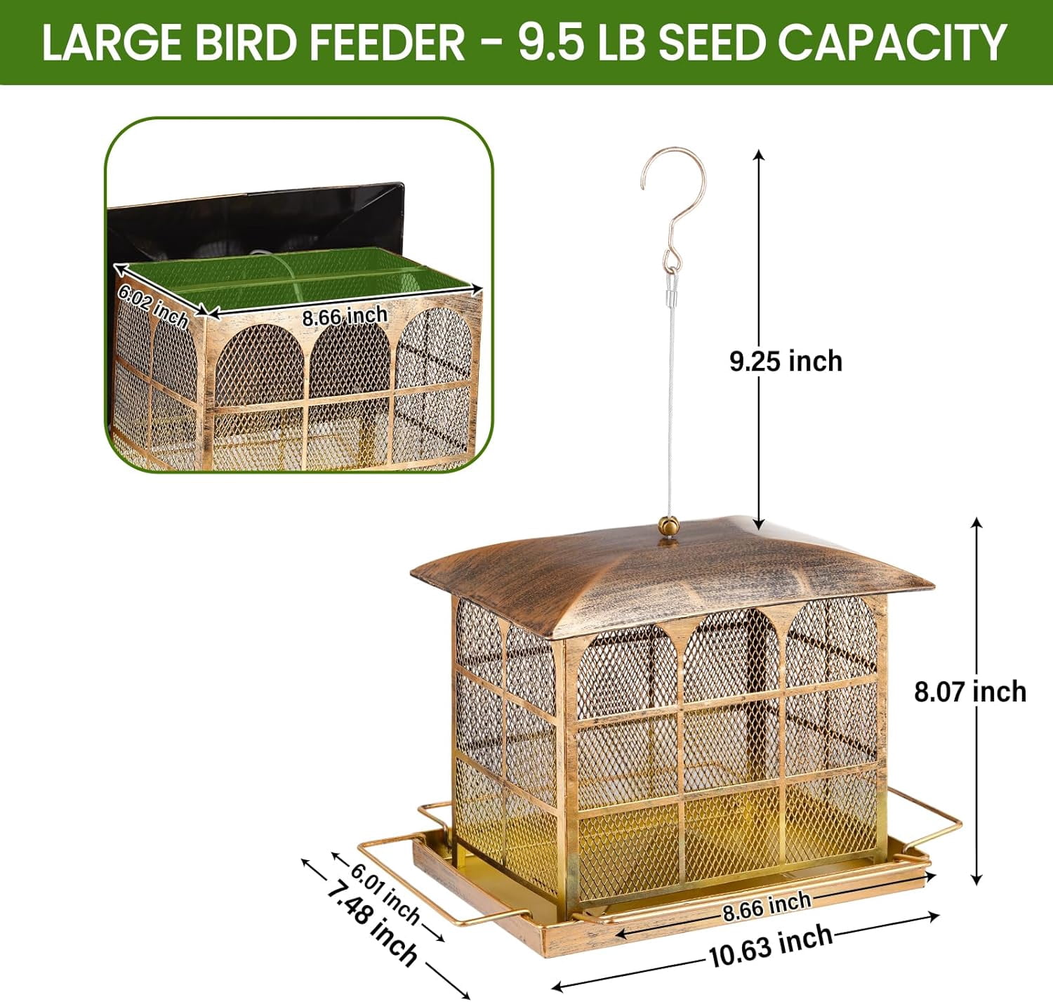 Large Bird Feeder, Heavy Duty Metal Bird Feeders for Outdoor Hanging, 9.5LB Seed Capacity Wild Birdfeeder for Outside Garden Decoration