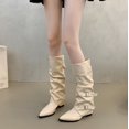 thumbnail image 2 of Knee High Boots Women Wedge Heel Slouchy Tall Boots Zipper Pointed Toe Dress Fall Long Boot for Women, 2 of 16