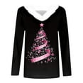 thumbnail image 4 of Womens Christmas Tops Faux Fur Trim V Neck Shirt Xmas Tree Print Long Sleeve Pullover Tops Vacation Outfits for Women, 4 of 4
