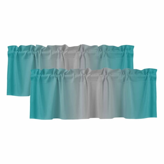 Teal Grey Ombre Valances for Windows, Gradient Contemporary Abstract Art Light Filtering Kitchen Curtains, Rod Pocket Window Valance Curtains for Living Room Bedroom, 54" W x 18" L, 2 Panels