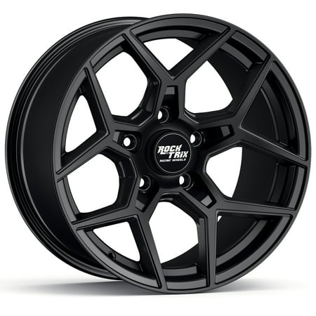 RockTrix RT105 17 inch Wheel Compatible with Jeep Wrangler JK JL 17x9 5x5 Wheels (-12mm Offset, 4.5in Backspace) 5x5 PCD, 71.5mm Bore, Black Wheels, Also fits Gladiator JT Rims