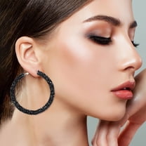 KeirineCC 925 Sterling Silver Earrings Large Rhinestone Hoop Earrings Big Cubic Zirconia Hoop Earrings Thin Rhinestones Round Hoop Earrings for Women, 2.55inch Sparkly Hoops With Crystals for Womens