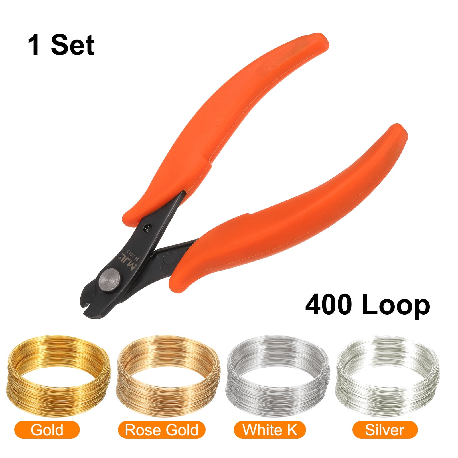 Uxcell Memory Wire Cutter Kit 5.5" Mini Jewelry Pliers with 400 Loops Gold Silver Rose Gold White K Memory Wire for Bracelet Making Crafts Jewelry Making