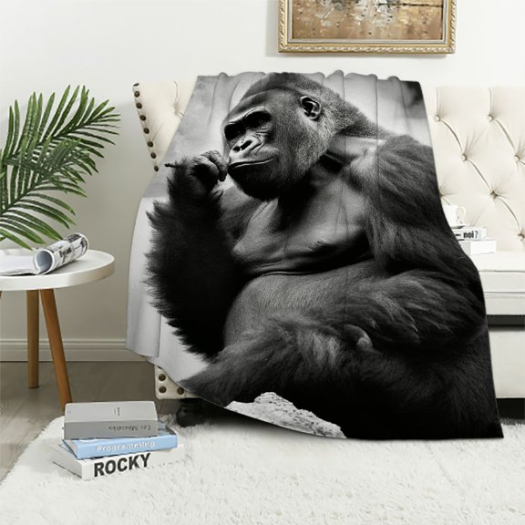 COMIO  Gorilla Blanket Funny Animal Orangutan Blanket Soft Fuzzy Plush Throw Blankets for Couch Bed