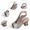 thumbnail image 5 of Rokment High Heels Dressy Sandals for Women Ladies Elegant Glitter Metallic Leather Triangle Chunky Heeled Slingback Pumps Summer Shoes Silver Size 6.5, 5 of 7