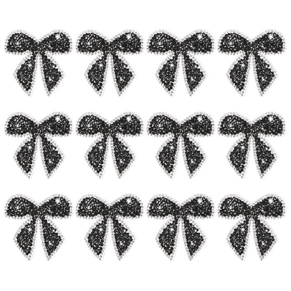 Uxcell 12-Pack Parches de Strass en Forma de Lazo de 6cm Adhesivos Negros para DIY/Ropa/Zapatos/Bolsas