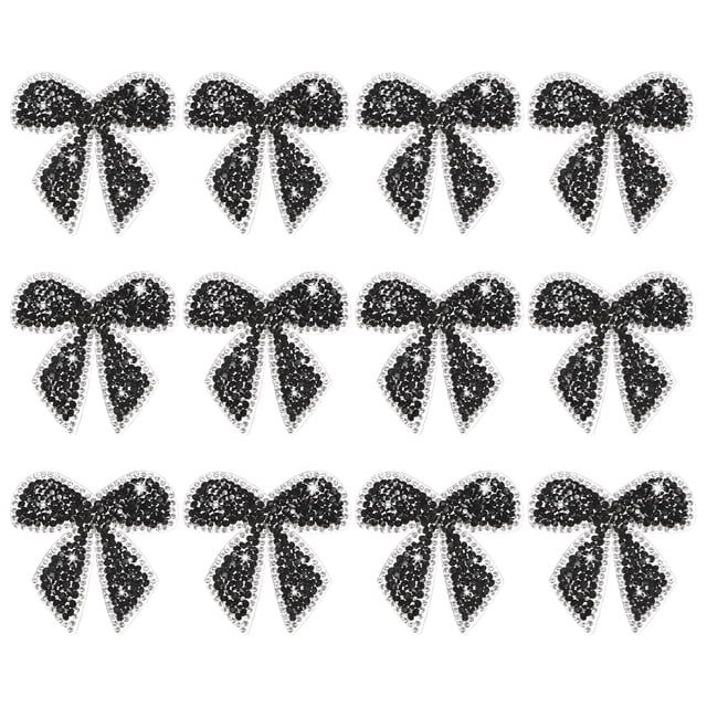 Uxcell 12-Pack Parches de Strass en Forma de Lazo de 6cm Adhesivos Negros para DIY/Ropa/Zapatos/Bolsas