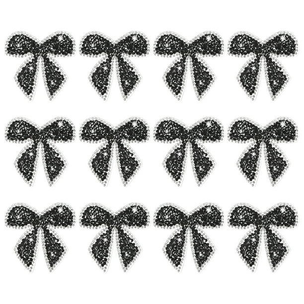 Uxcell 12-Pack Parches de Strass en Forma de Lazo de 6cm Adhesivos Negros para DIY/Ropa/Zapatos/Bolsas