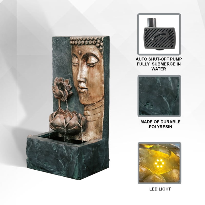 XBrand 30" Buddha Water Fountain Indoor Outdoor w LED Light