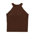 thumbnail image 2 of LYEAA Tank Top with Built in Bra for Women Sleeveless Crew Neck Padded Basic Summer Casual Cropped Undershirt Solid Beach Fashion Pullover Vest Breathable Soft Loungewear Going Out Clothes Brown S, 2 of 5