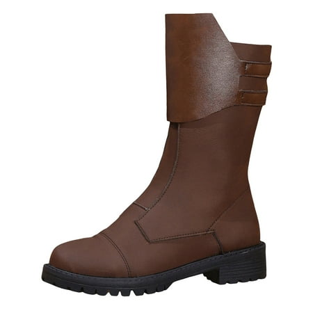 

DVKOVI Plus Size Cowgirl Boots Womens Mid Calf Boots Ladies Fashion Retro Color Blocking Leather Side Zippered Thick Heeled Mid Length Boots Flat Heel Cowboy Boots Women Brown 41
