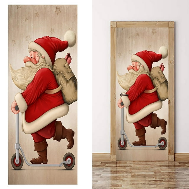 1pc Christmas Door Sticker Removable Thickening Waterproof PVC Door Renovation Glass Window Decal for Hotel